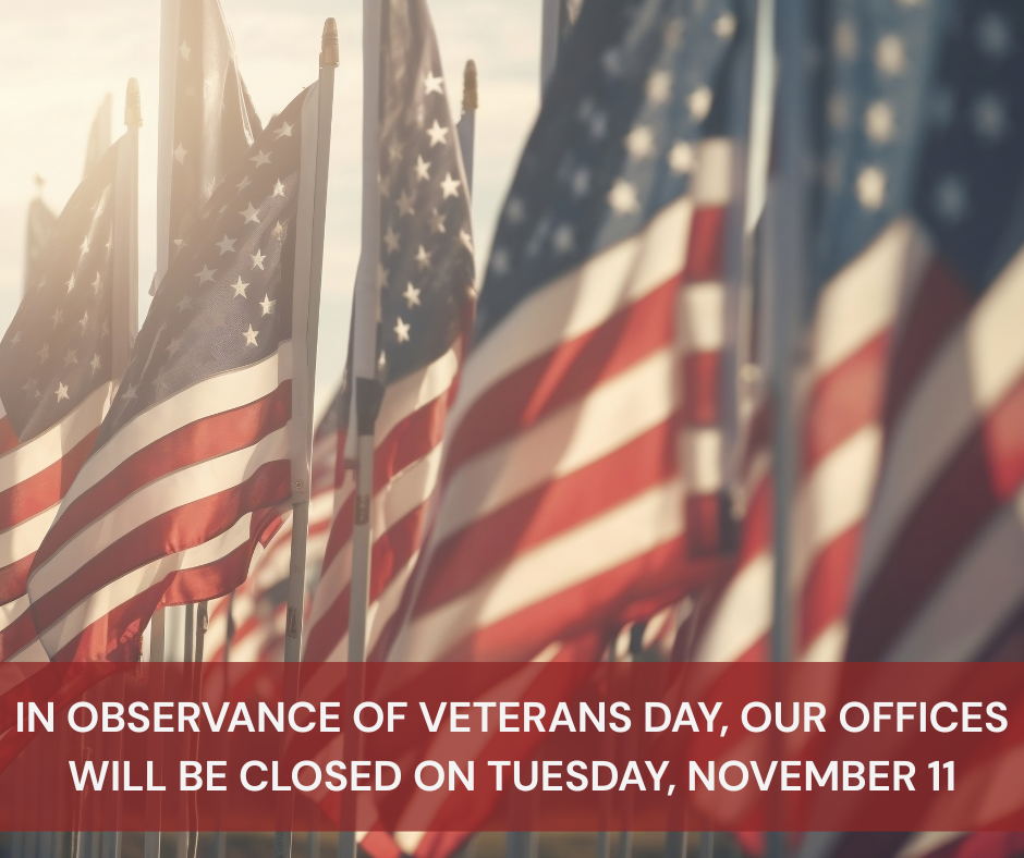 American Flags with notice of office closure