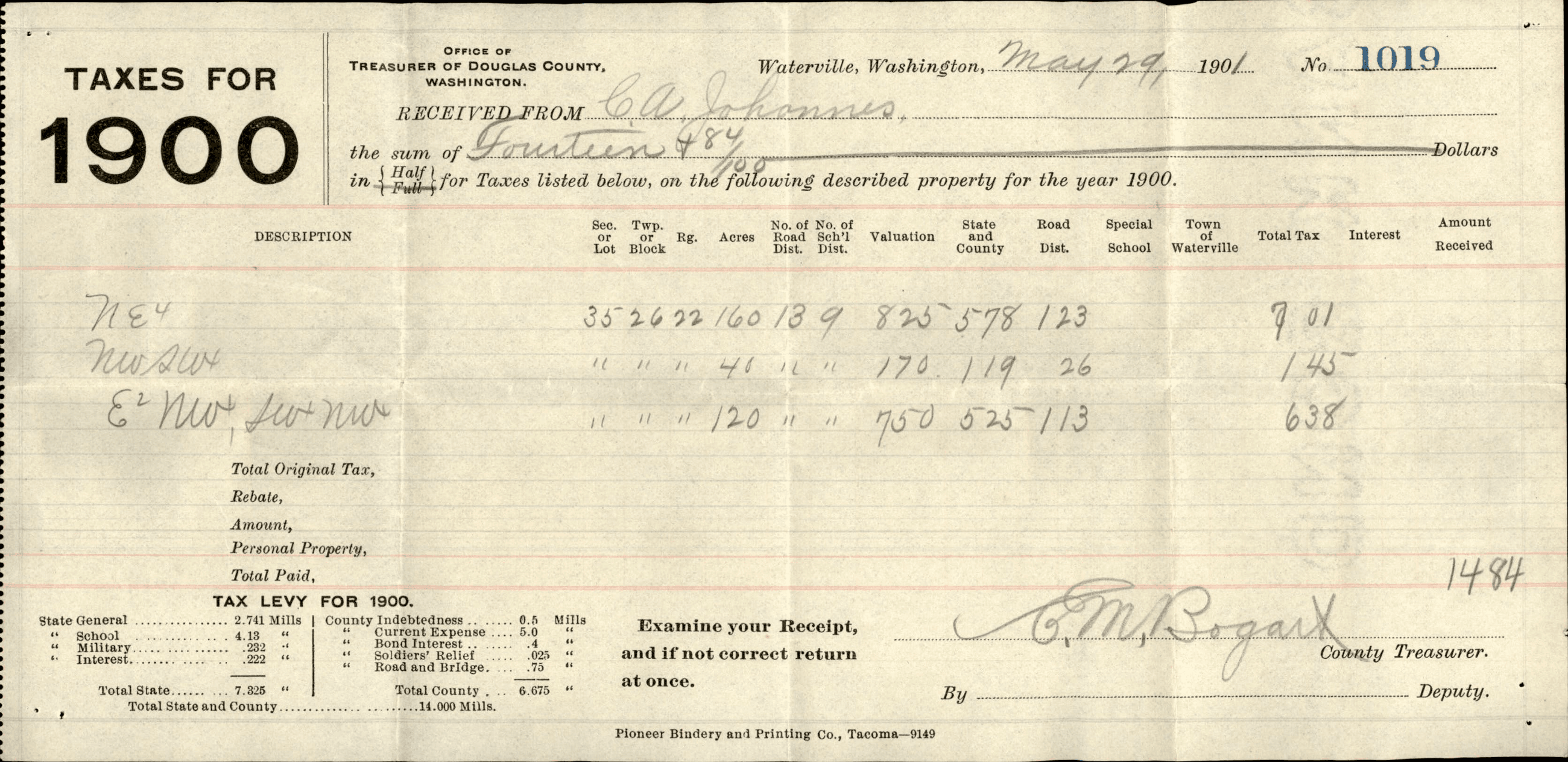 1900 Tax Receipt