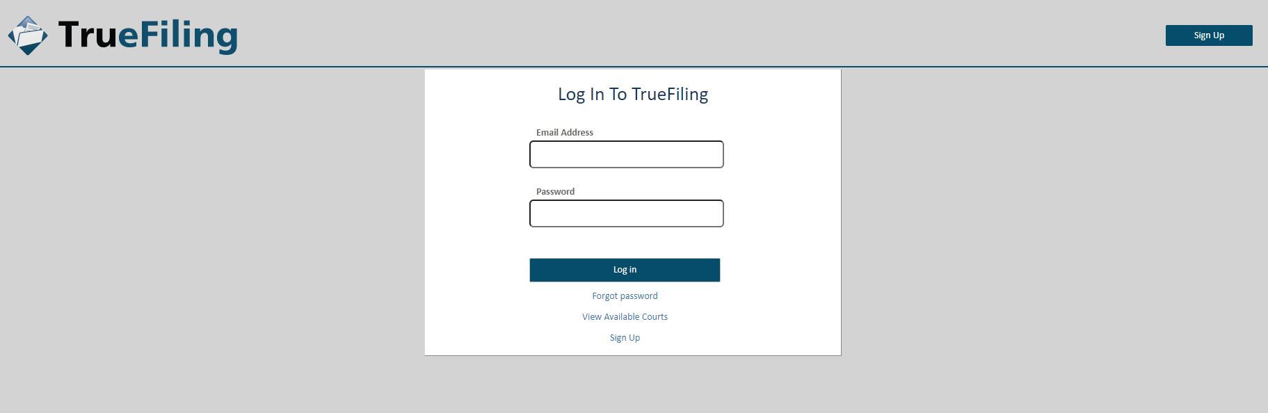 Screenshot of TrueFile's Log In Screen