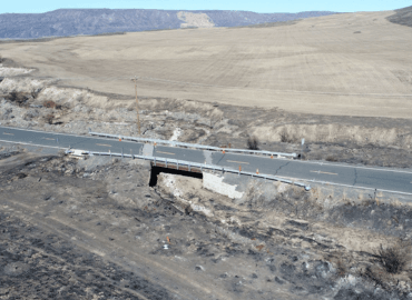 An aerial image of the Upper Pearl Hill Bridge shortly after the fire.