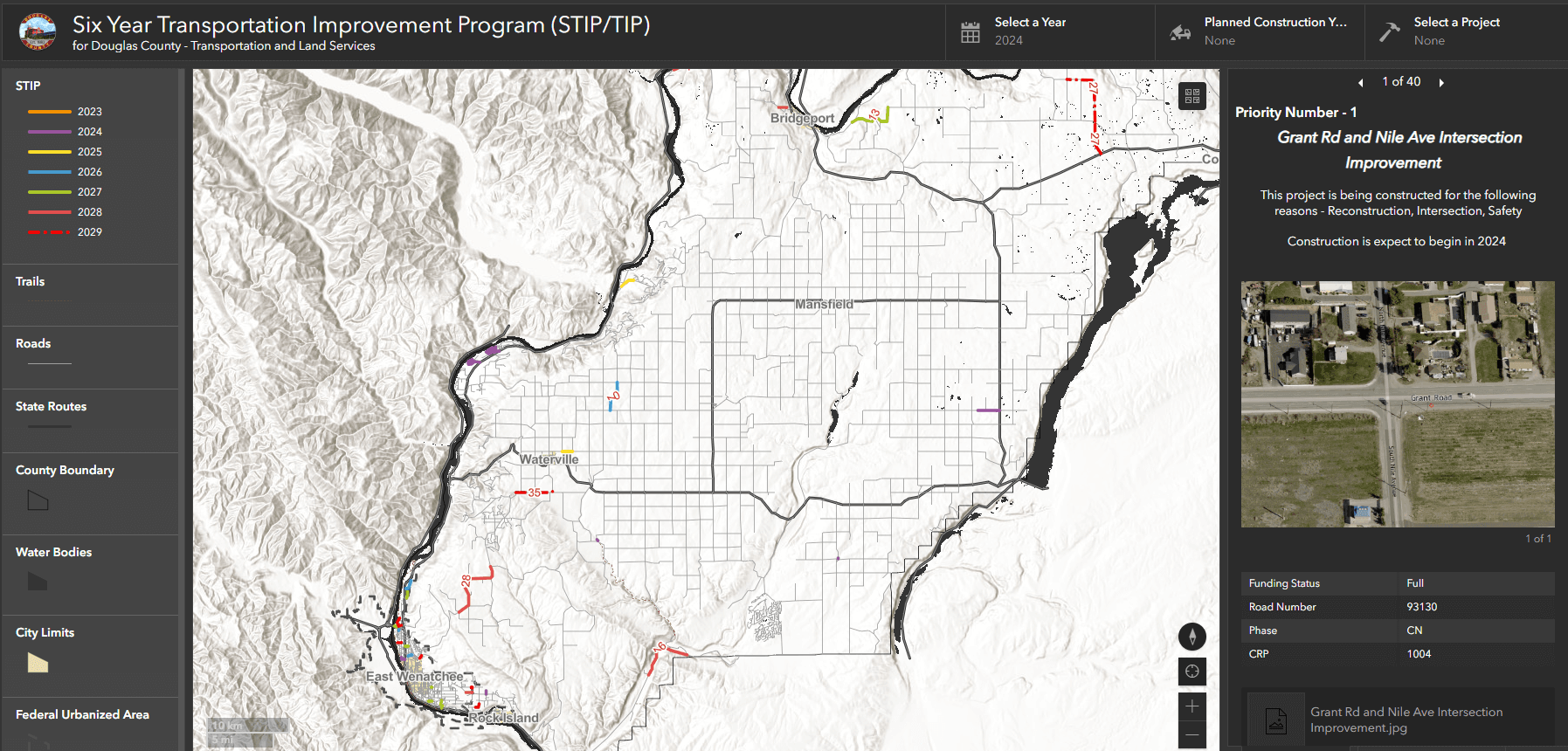 A screenshot of the Douglas County Six-Year Transportation Program interactive map. Opens in new window